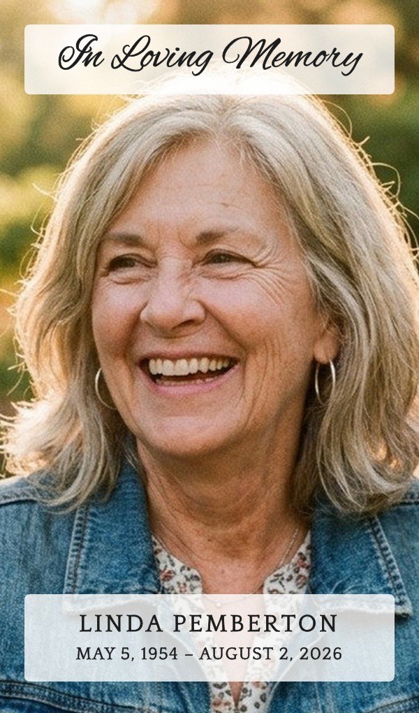 A photo prayer card — a portrait fills the front, the name and dates on a soft band
